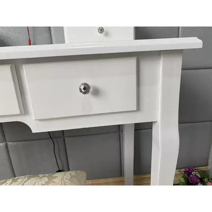 Toeletta con specchio e luci, tavolo da trucco in legno con specchio ovale e sgabello, 3 modalità di illuminazione a colori, (Bianco)