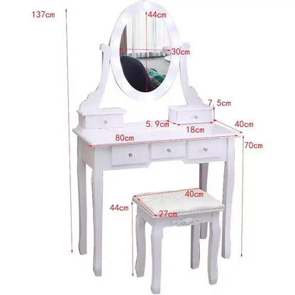 Toeletta con specchio e luci, tavolo da trucco in legno con specchio ovale e sgabello, 3 modalità di illuminazione a colori, (Bianco)