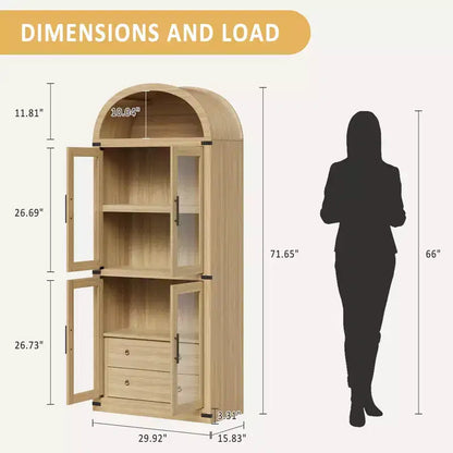 71 Tall Bookshelf, 4 Tier Book Shelf with 2 Storage Drawers, with Doors, 15.83In Depth Wood Bookshelf for Home Office, Living Room, Bed Room