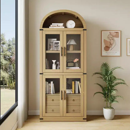 71 Tall Bookshelf, 4 Tier Book Shelf with 2 Storage Drawers, with Doors, 15.83In Depth Wood Bookshelf for Home Office, Living Room, Bed Room