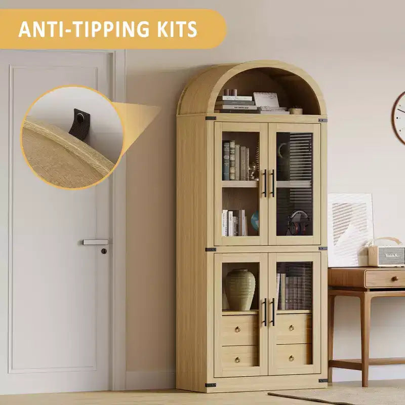 71 Tall Bookshelf, 4 Tier Book Shelf with 2 Storage Drawers, with Doors, 15.83In Depth Wood Bookshelf for Home Office, Living Room, Bed Room