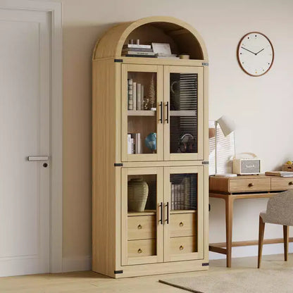 71 Tall Bookshelf, 4 Tier Book Shelf with 2 Storage Drawers, with Doors, 15.83In Depth Wood Bookshelf for Home Office, Living Room, Bed Room