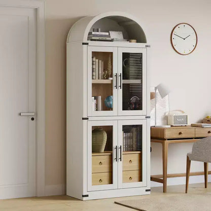 71 Tall Bookshelf, 4 Tier Book Shelf with 2 Storage Drawers, with Doors, 15.83In Depth Wood Bookshelf for Home Office, Living Room, Bed Room