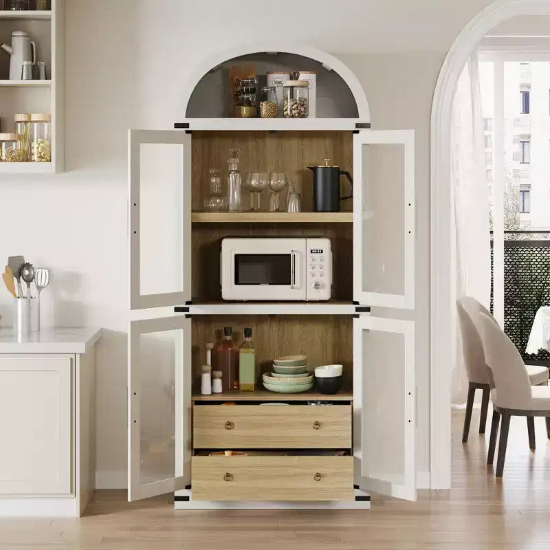 71 Tall Bookshelf, 4 Tier Book Shelf with 2 Storage Drawers, with Doors, 15.83In Depth Wood Bookshelf for Home Office, Living Room, Bed Room