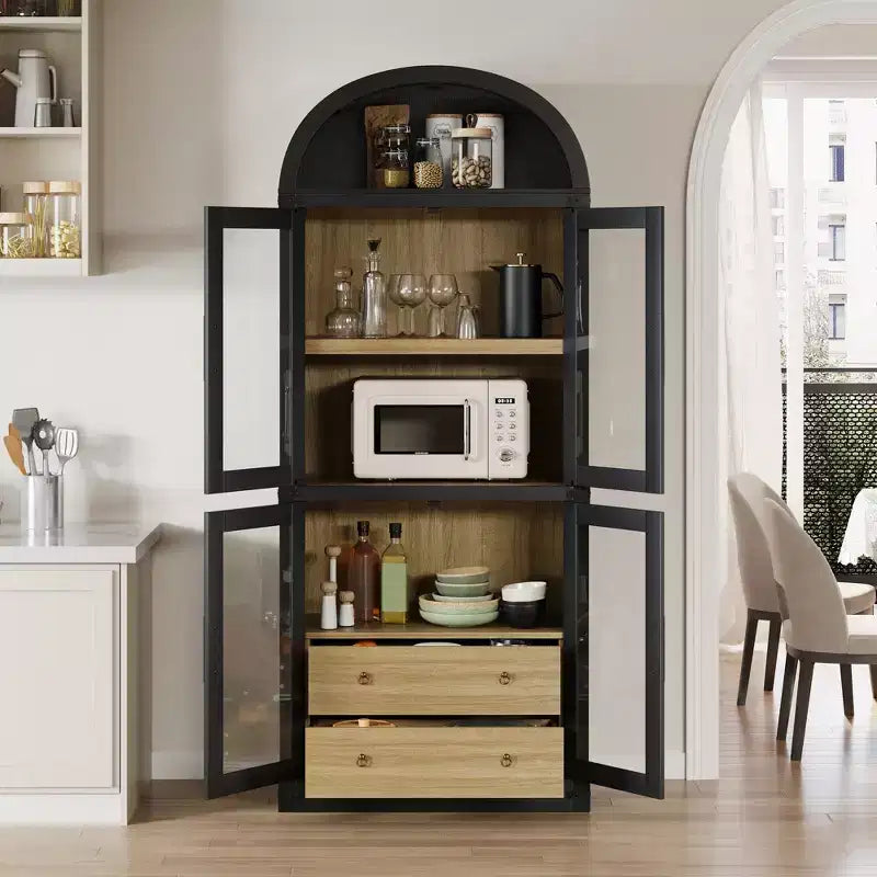 71 Tall Bookshelf, 4 Tier Book Shelf with 2 Storage Drawers, with Doors, 15.83In Depth Wood Bookshelf for Home Office, Living Room, Bed Room