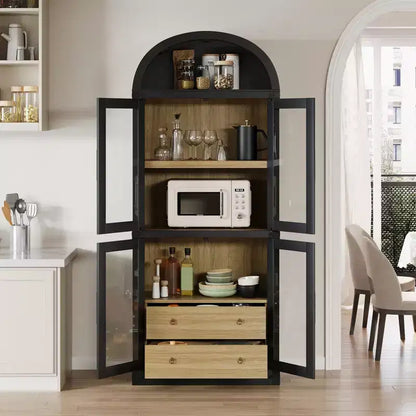 71 Tall Bookshelf, 4 Tier Book Shelf with 2 Storage Drawers, with Doors, 15.83In Depth Wood Bookshelf for Home Office, Living Room, Bed Room