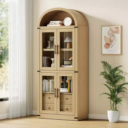 71 Tall Bookshelf, 4 Tier Book Shelf with 2 Storage Drawers, with Doors, 15.83In Depth Wood Bookshelf for Home Office, Living Room, Bed Room