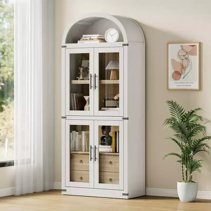 71 Tall Bookshelf, 4 Tier Book Shelf with 2 Storage Drawers, with Doors, 15.83In Depth Wood Bookshelf for Home Office, Living Room, Bed Room