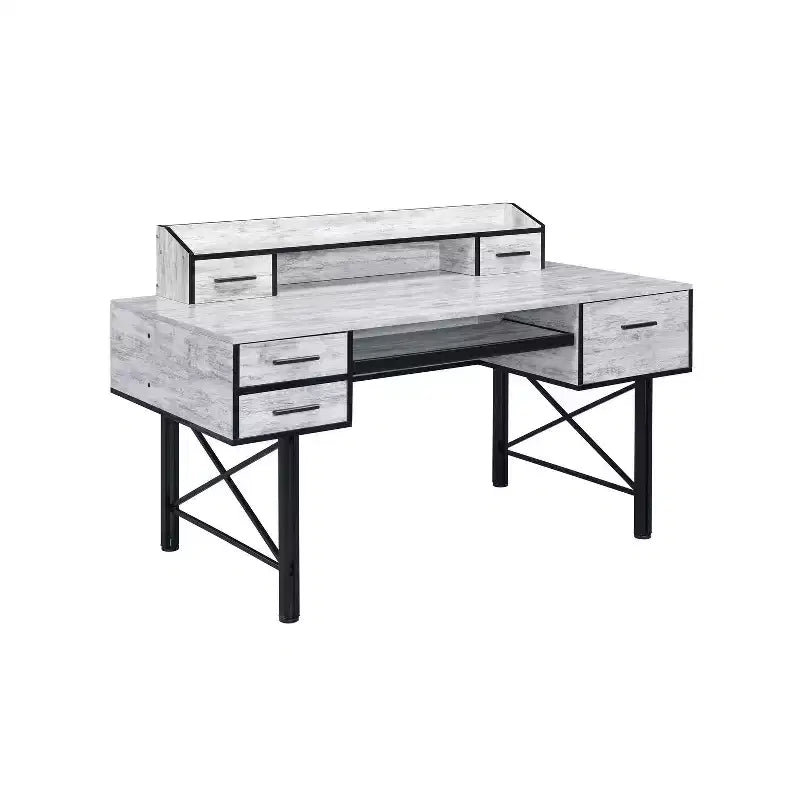 HomeStock 30 in.H Silver Color Glass Writing Desks with Concealed Storage Compartment