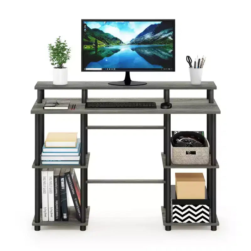 HomeStock Scrivanie in vetro color argento alte 76 cm con scomparto portaoggetti a scomparsa