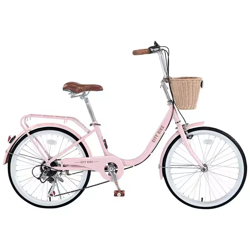 Bici da crociera Okak 22 pollici con cestino anteriore, bici da ragazza con telaio in acciaio, freno a V e sella comfort, bici per adulti per ragazze e donne
