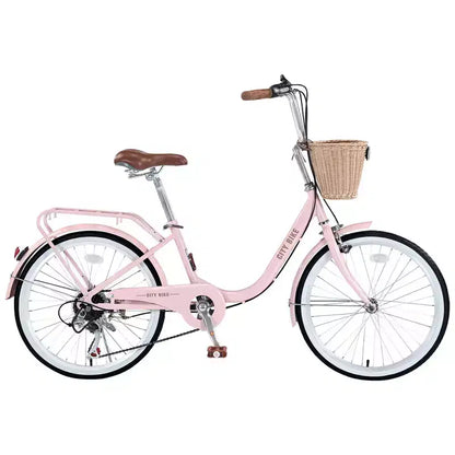 Bici da crociera Okak 22 pollici con cestino anteriore, bici da ragazza con telaio in acciaio, freno a V e sella comfort, bici per adulti per ragazze e donne