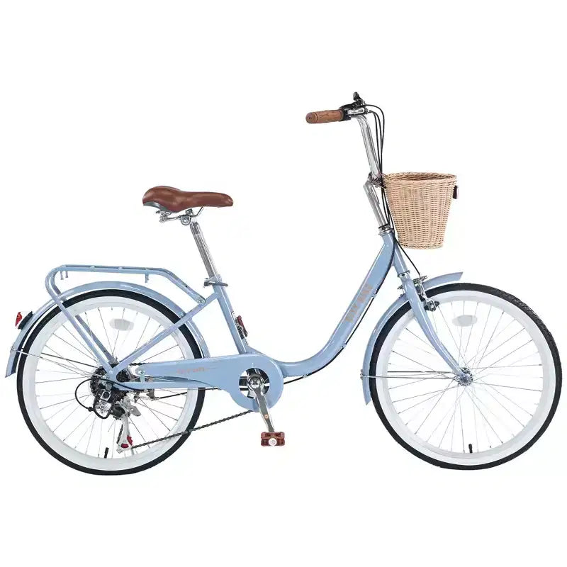 Bici da crociera Okak 22 pollici con cestino anteriore, bici da ragazza con telaio in acciaio, freno a V e sella comfort, bici per adulti per ragazze e donne
