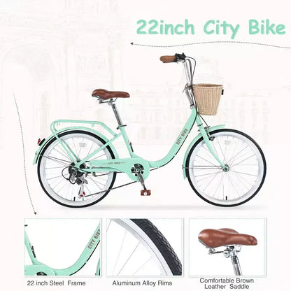 Bici da crociera Okak 22 pollici con cestino anteriore, bici da ragazza con telaio in acciaio, freno a V e sella comfort, bici per adulti per ragazze e donne