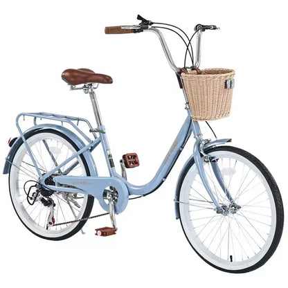 Bici da crociera Okak 22 pollici con cestino anteriore, bici da ragazza con telaio in acciaio, freno a V e sella comfort, bici per adulti per ragazze e donne