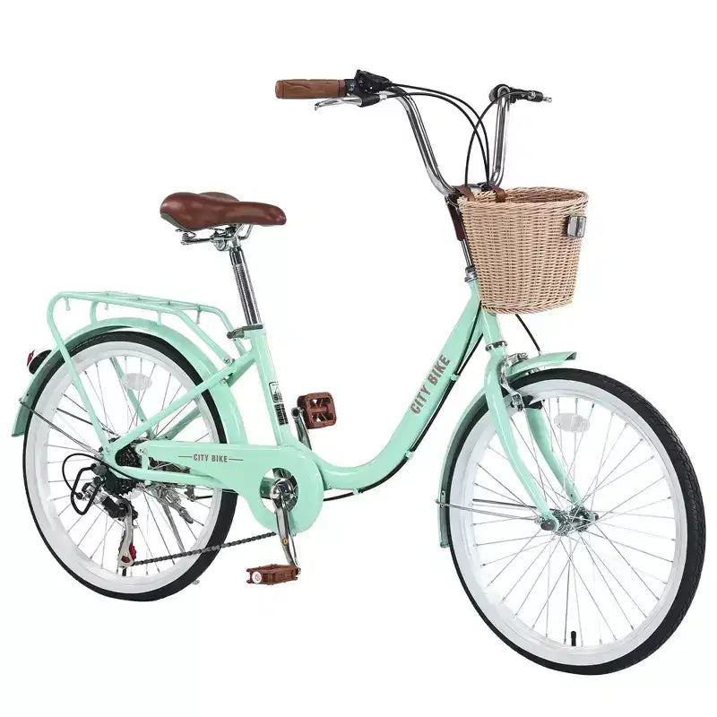 Bici da crociera Okak 22 pollici con cestino anteriore, bici da ragazza con telaio in acciaio, freno a V e sella comfort, bici per adulti per ragazze e donne