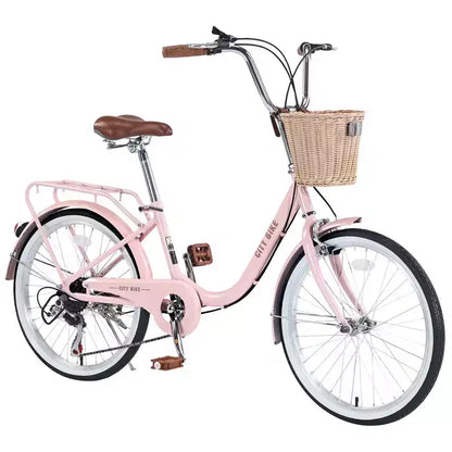 Okak 22IN Cruiser Bikes with Front Basket, Girls Bike with Steel Frame, V-Shape Brake and Comfort Saddles, Adult Bike for Girls and Women