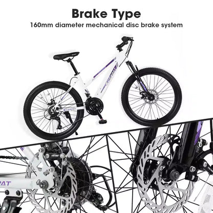 Okak 24/26IN Mountain Bike with 21 Speeds and Dual Disc Brakes, Kids Bike with 100mm Front Suspension, Dirt Bike for Teenagers and Women