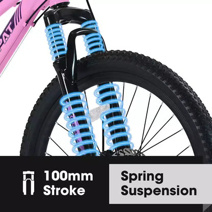 Okak 24/26IN Mountain Bike with 21 Speeds and Dual Disc Brakes, Kids Bike with 100mm Front Suspension, Dirt Bike for Teenagers and Women