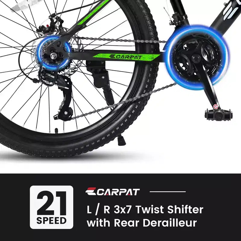 Okak 26IN Mountain Bike with 21 Speeds and Disc Brakes, Kids Dirt Bike with High-Carbon Steel Frame, Mens Bike for Adult & Teenagers