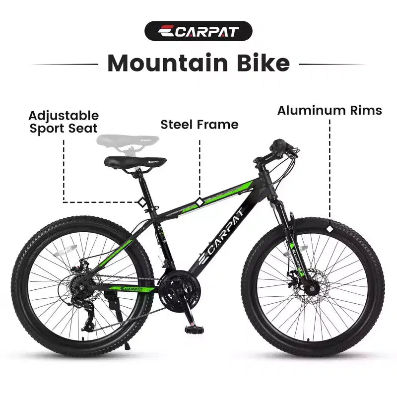 Okak 26IN Mountain Bike with 21 Speeds and Disc Brakes, Kids Dirt Bike with High-Carbon Steel Frame, Mens Bike for Adult & Teenagers