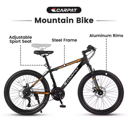 Okak 26IN Mountain Bike with 21 Speeds and Disc Brakes, Kids Dirt Bike with High-Carbon Steel Frame, Mens Bike for Adult & Teenagers