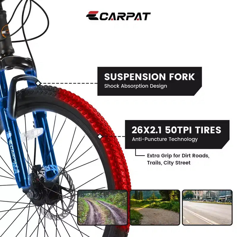 Okak 26IN Mountain Bike with 21 Speeds and Disc Brakes, Kids Dirt Bike with High-Carbon Steel Frame, Mens Bike for Adult & Teenagers