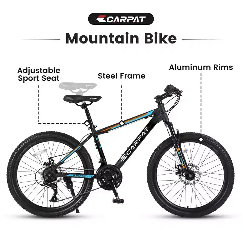 Okak 26IN Mountain Bike with 21 Speeds and Disc Brakes, Kids Dirt Bike with High-Carbon Steel Frame, Mens Bike for Adult & Teenagers