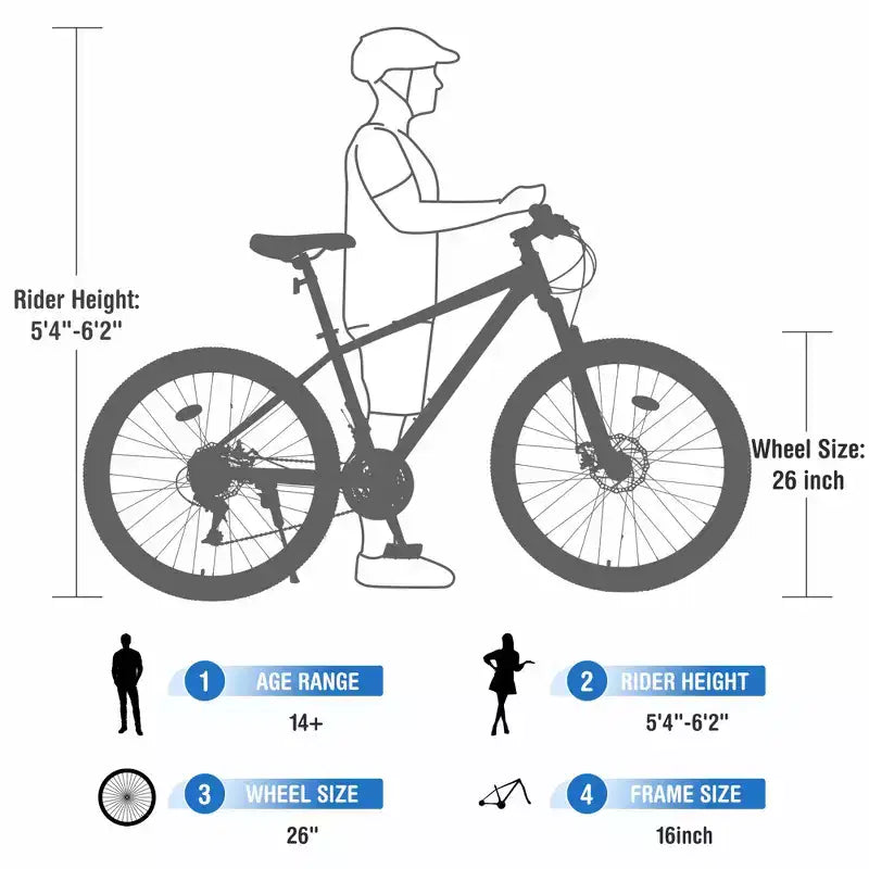Bicicletta Okak 26 pollici per adulti con 24 velocità e forcella ammortizzata, mountain bike con pneumatici KENDA e freno a disco, bici fat tire per uomo e donna