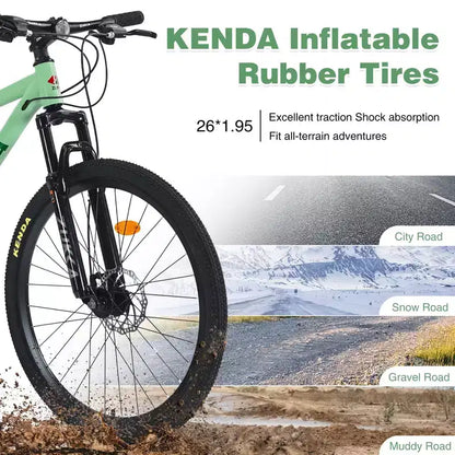 Bicicletta Okak 26 pollici per adulti con 24 velocità e forcella ammortizzata, mountain bike con pneumatici KENDA e freno a disco, bici fat tire per uomo e donna