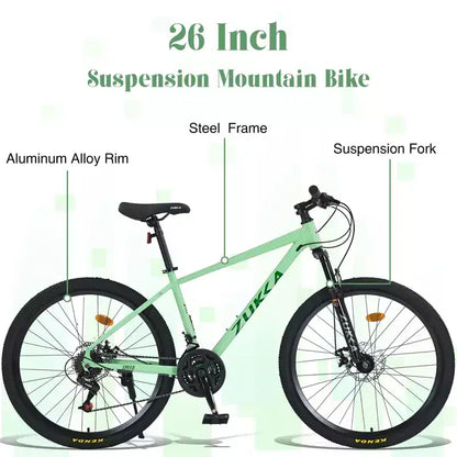 Bicicletta Okak 26 pollici per adulti con 24 velocità e forcella ammortizzata, mountain bike con pneumatici KENDA e freno a disco, bici fat tire per uomo e donna