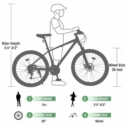 Bicicletta Okak 26 pollici per adulti con 24 velocità e forcella ammortizzata, mountain bike con pneumatici KENDA e freno a disco, bici fat tire per uomo e donna