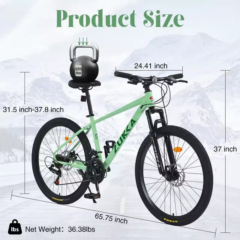 Bicicletta Okak 26 pollici per adulti con 24 velocità e forcella ammortizzata, mountain bike con pneumatici KENDA e freno a disco, bici fat tire per uomo e donna
