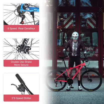 Bicicletta Okak 26 pollici per adulti con 24 velocità e forcella ammortizzata, mountain bike con pneumatici KENDA e freno a disco, bici fat tire per uomo e donna