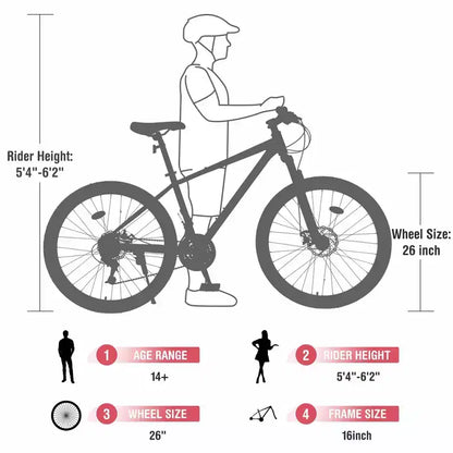 Bicicletta Okak 26 pollici per adulti con 24 velocità e forcella ammortizzata, mountain bike con pneumatici KENDA e freno a disco, bici fat tire per uomo e donna