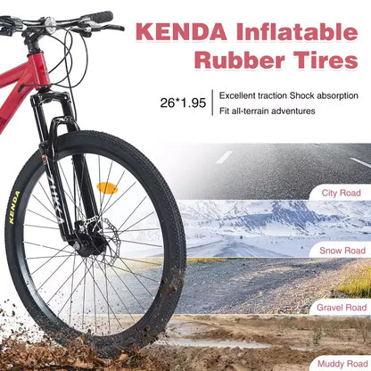 Bicicletta Okak 26 pollici per adulti con 24 velocità e forcella ammortizzata, mountain bike con pneumatici KENDA e freno a disco, bici fat tire per uomo e donna