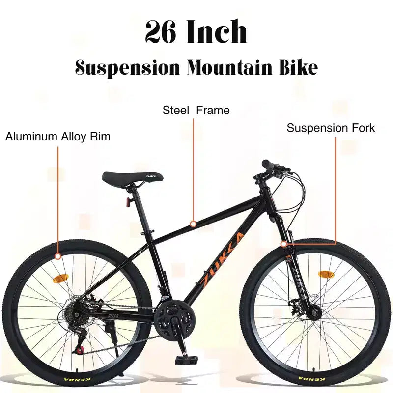 Bicicletta Okak 26 pollici per adulti con 24 velocità e forcella ammortizzata, mountain bike con pneumatici KENDA e freno a disco, bici fat tire per uomo e donna