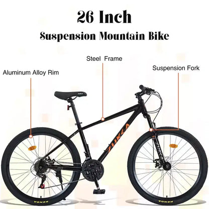 Bicicletta Okak 26 pollici per adulti con 24 velocità e forcella ammortizzata, mountain bike con pneumatici KENDA e freno a disco, bici fat tire per uomo e donna