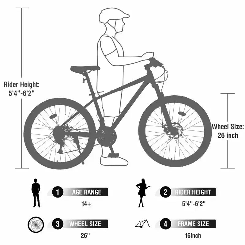 Bicicletta Okak 26 pollici per adulti con 24 velocità e forcella ammortizzata, mountain bike con pneumatici KENDA e freno a disco, bici fat tire per uomo e donna