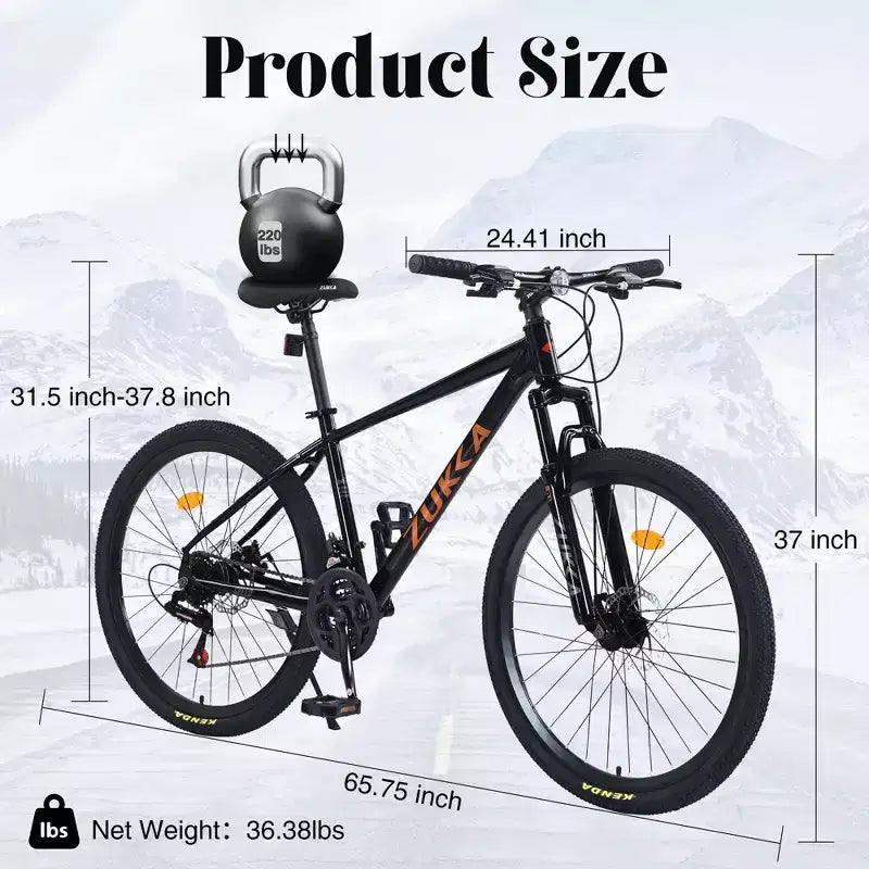 Bicicletta Okak 26 pollici per adulti con 24 velocità e forcella ammortizzata, mountain bike con pneumatici KENDA e freno a disco, bici fat tire per uomo e donna