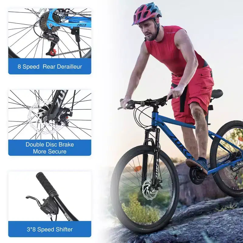 Bicicletta Okak 26 pollici per adulti con 24 velocità e forcella ammortizzata, mountain bike con pneumatici KENDA e freno a disco, bici fat tire per uomo e donna
