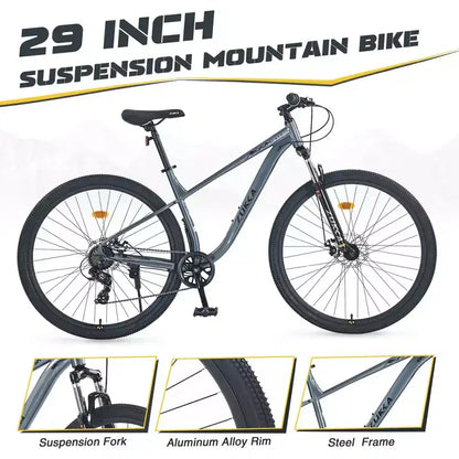 Okak 29IN Mountain Bike with 8 Speed System, Dirt Bike with Steel Frame and Front Suspension, Adult Bike for Men, Women, Boys and Girls
