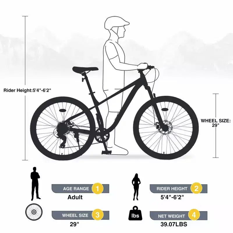 Okak 29IN Mountain Bike with 8 Speed System, Dirt Bike with Steel Frame and Front Suspension, Adult Bike for Men, Women, Boys and Girls
