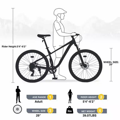 Okak 29IN Mountain Bike with 8 Speed System, Dirt Bike with Steel Frame and Front Suspension, Adult Bike for Men, Women, Boys and Girls
