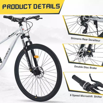 Okak 29IN Mountain Bike with 8 Speed System, Dirt Bike with Steel Frame and Front Suspension, Adult Bike for Men, Women, Boys and Girls