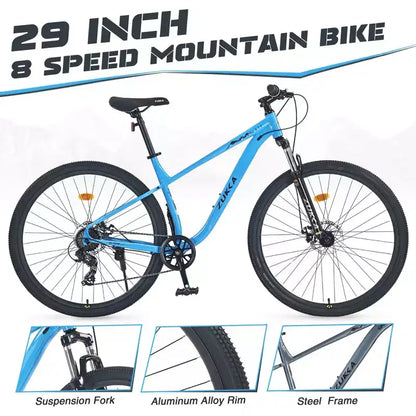 Okak 29IN Mountain Bike with 8 Speed System, Dirt Bike with Steel Frame and Front Suspension, Adult Bike for Men, Women, Boys and Girls