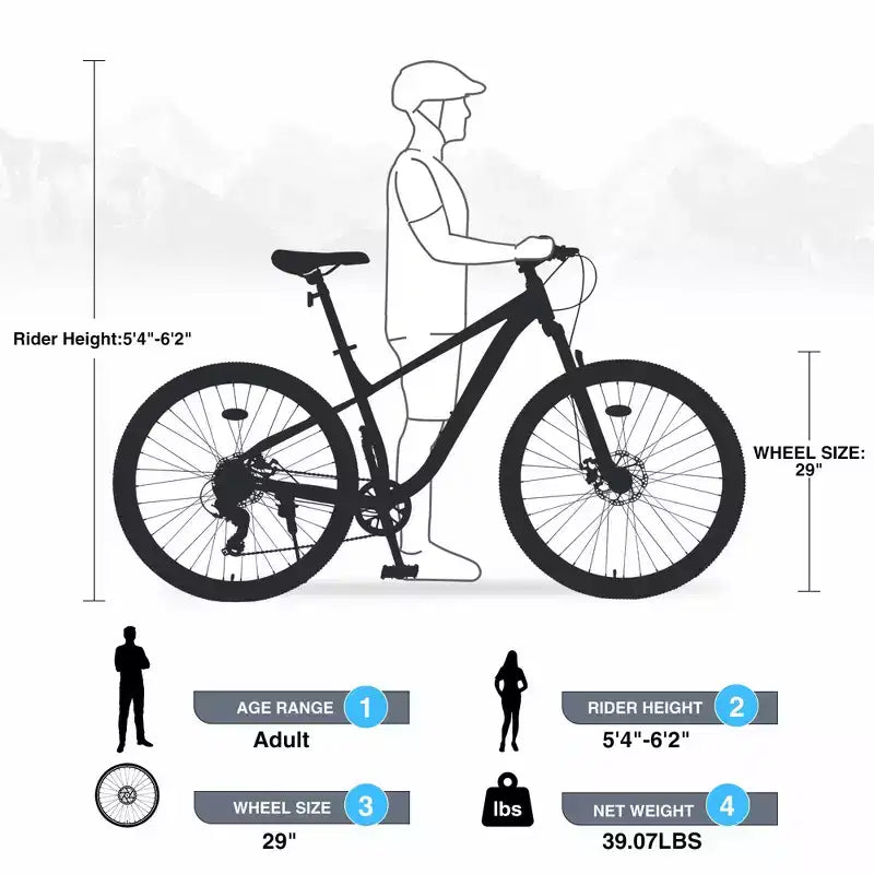 Okak 29IN Mountain Bike with 8 Speed System, Dirt Bike with Steel Frame and Front Suspension, Adult Bike for Men, Women, Boys and Girls