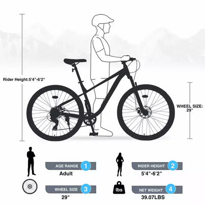 Okak 29IN Mountain Bike with 8 Speed System, Dirt Bike with Steel Frame and Front Suspension, Adult Bike for Men, Women, Boys and Girls