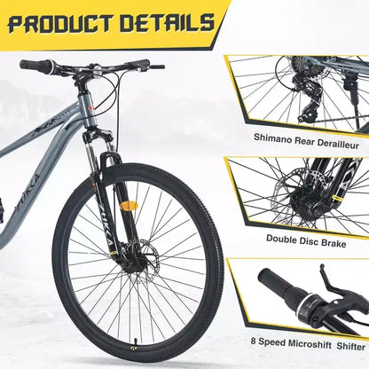 Okak 29IN Mountain Bike with 8 Speed System, Dirt Bike with Steel Frame and Front Suspension, Adult Bike for Men, Women, Boys and Girls