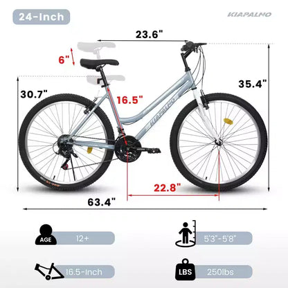 Mountain bike Okak 24/26IN con telaio in acciaio al carbonio, bici per adulti con sistema a 21 velocità e doppio freno a V, dirt bike per adulti e ragazzi